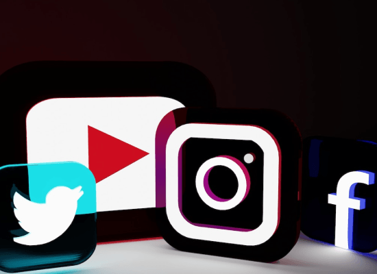 neon frames of social media icons