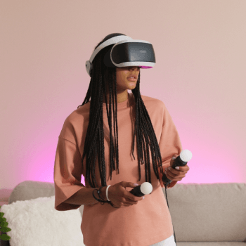 woman using VR headset