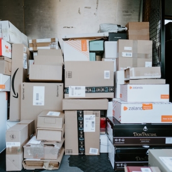 Amazon packages sitting in a truck