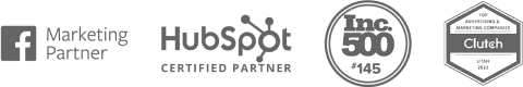 Facebook marketing partner, Hubspot certified partner, Inc. 500 #145, Clutch award