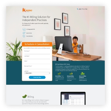 Kareo landing page design by Disruptive Advertising