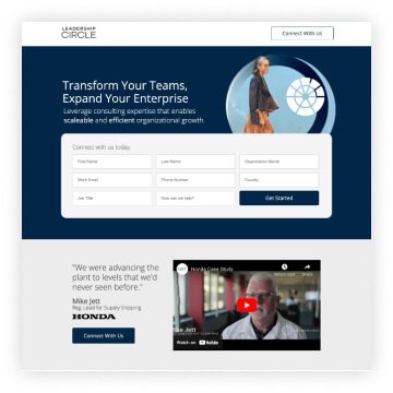 Leadership Circle landing page design by Disruptive Advertising