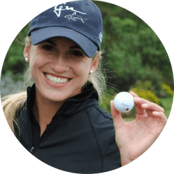 Woman holding Golfdotz golf ball